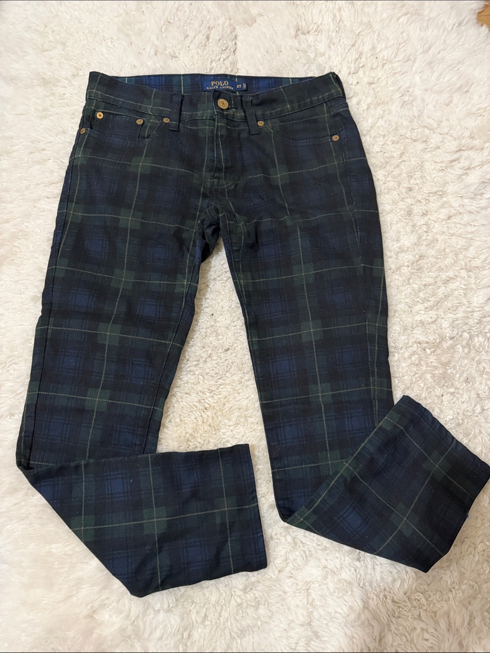 Polo by Ralph Lauren Womens Navy and Green Plaid Jeans W27